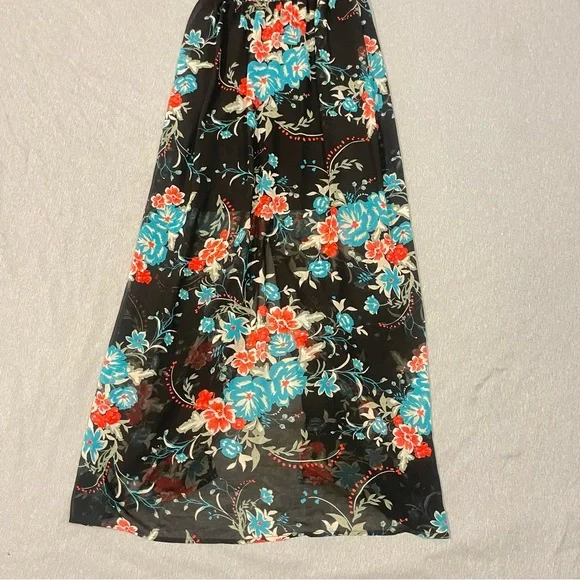 As U Wish Floral Maxi Dress Sleeveless Halter Size Medium - Picture 3 of 8